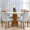 Mesa Redonda Berlim 100 Cinamono/Off White com 4 Cadeiras Sophia Linho Cinza Prata 206 – CEL MÓVEIS + WM DECOR