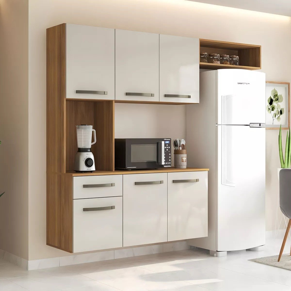 Cozinha Suspensa Belíssima 1,65 m Freijó/Off White - FIORELLO