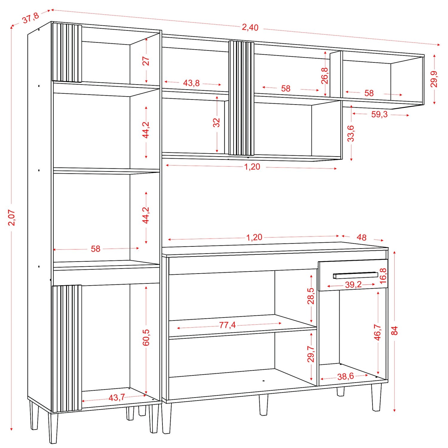 Cozinha Completa Vitória (Tampo Comum) Atacama/Off White - ARAMÓVEIS - Imagem 3