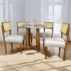 Mesa Bali 120 Cinamono/Off White com 4 Cadeiras Grécia Linho Bege – MINASPLAC + HR MOVELARIA