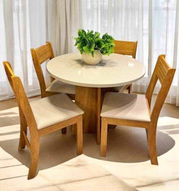 Mesa Redonda Flipp/Slin Mel/Blonde  com 4 Cadeiras Brisa Veludo Marfim - VIERO MÓVEIS