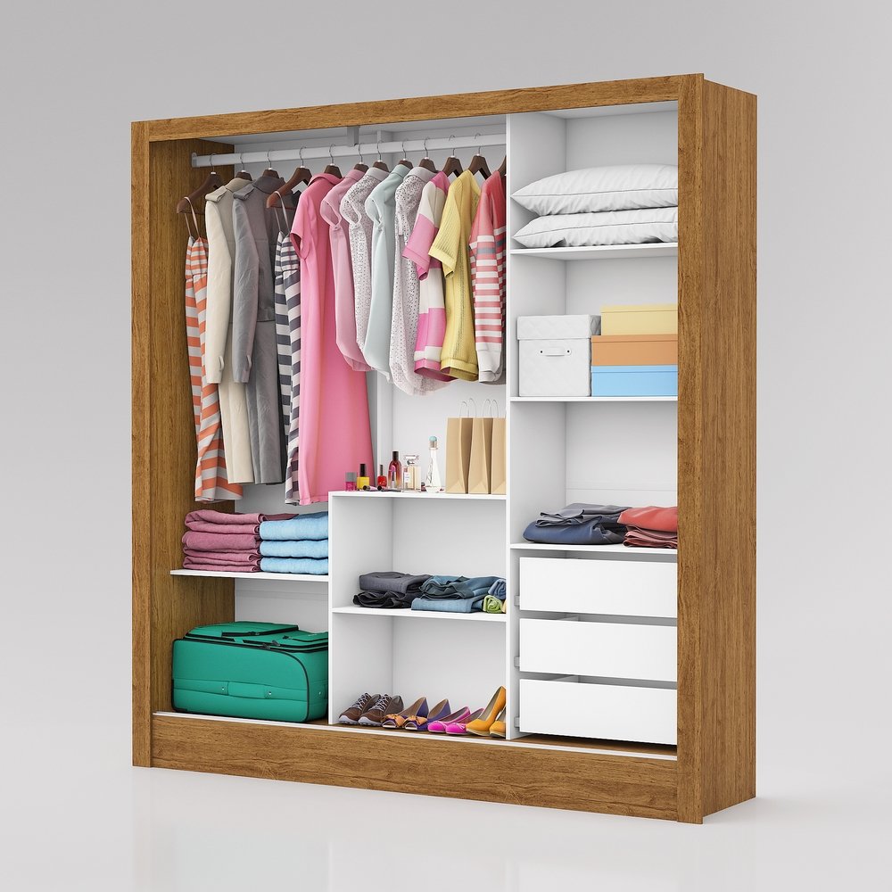 Guarda-Roupa Dubai/Santiago Premium(3 Portas espelhadas) 1,79 m Cinamono/Branco - CARIOCA MÓVEIS - Imagem 3