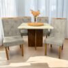Mesa Salinas 90 Cinamomo/Off White com 4 Cadeiras Yasmim Veludo Bege – AVALON DECOR + KM DECOR