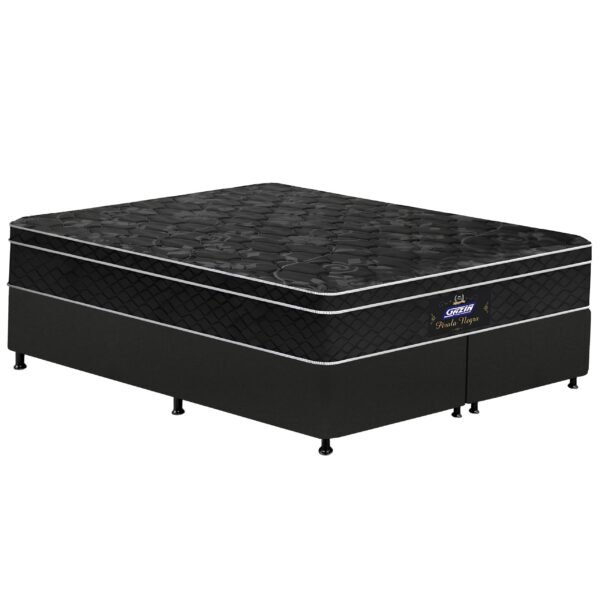 Colchão Queen Pérola Negra D33 + Base Box Simples Corino Preto – GAZIN COLCHÕES + ALTO NÍVEL CAMAS E COLCHÕES