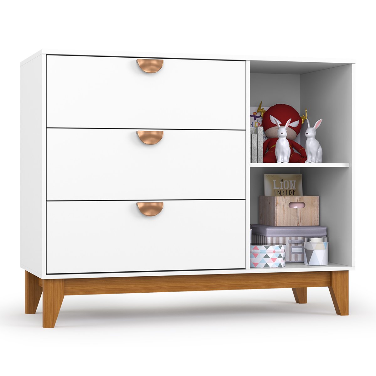 Cômoda 3 Gavetas com Porta + Berço Americano Magia Branco - BATROL MÓVEIS - Imagem 3