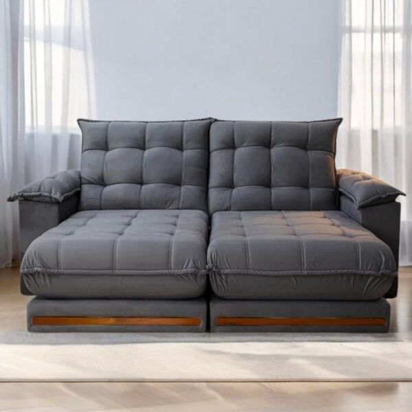 Sofá Retrátil e Reclinável Barcelona 2,50 m Veludo Cinza Grafite - ESTOFADOS TEIXEIRA