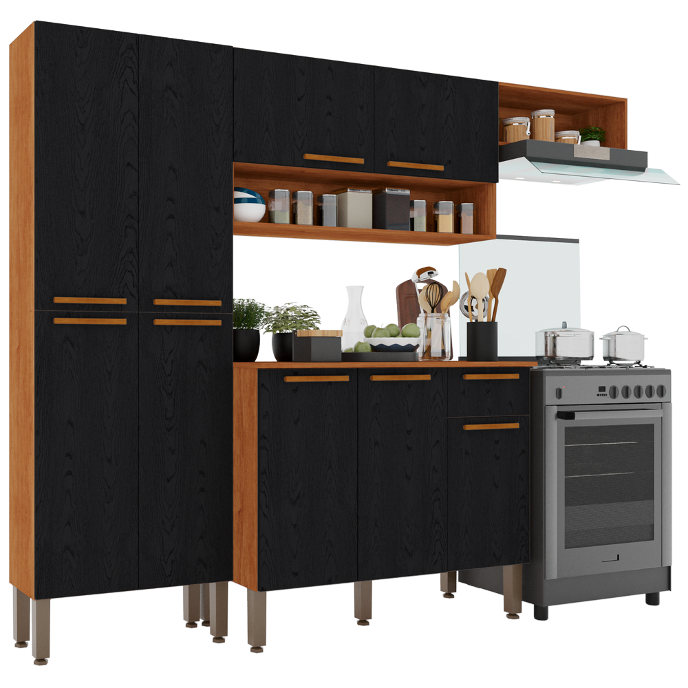 Cozinha Completa com Balcão Madri Cinamomo/Preto - SALLÊTO - Imagem 6