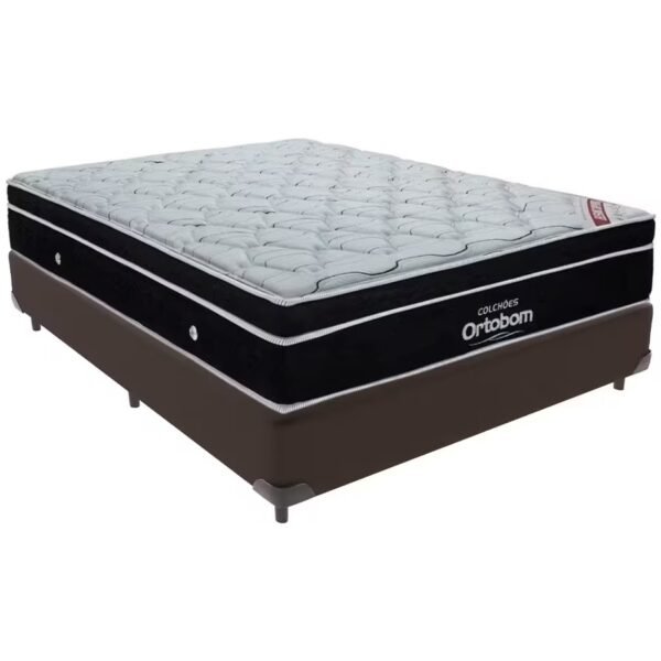 Colchão Casal Elegant D33 Superpocket + Base Box Simples Avalon Corino Marrom – ORTOBOM + AVALON COLCHÕES