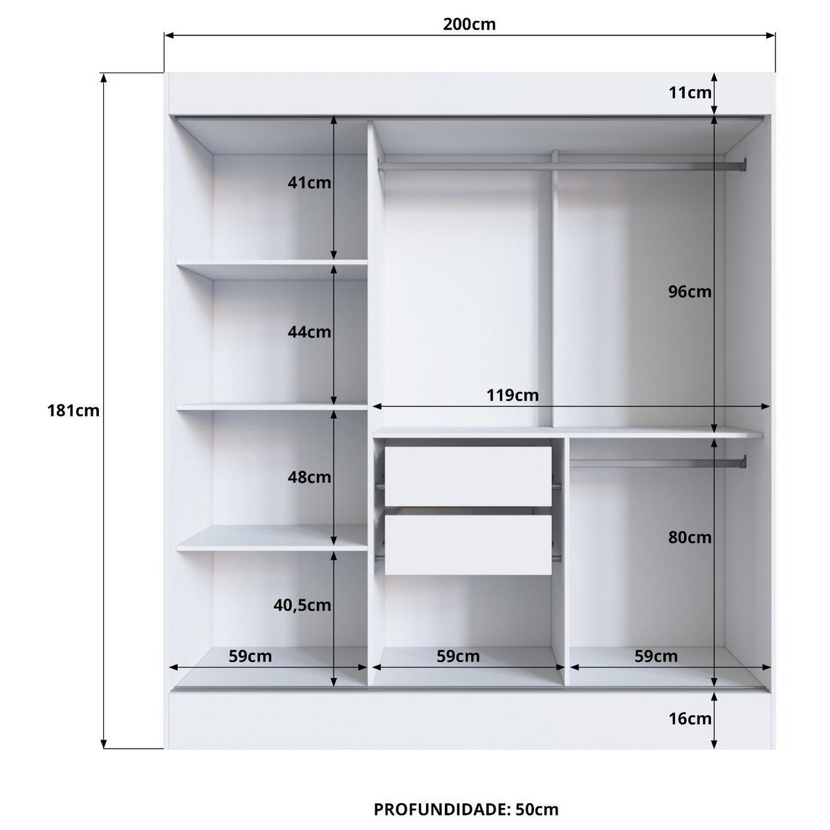 Guarda-Roupa 3 Portas Londres 69000 1,80 m Preto - DORIPEL - Imagem 3