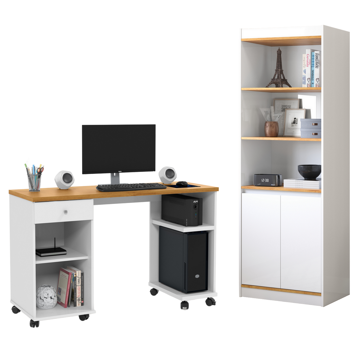 Mesa para Computador Million + Armário Multiuso Encanto Branco/Cinamono – PATRIMAR - Imagem 2