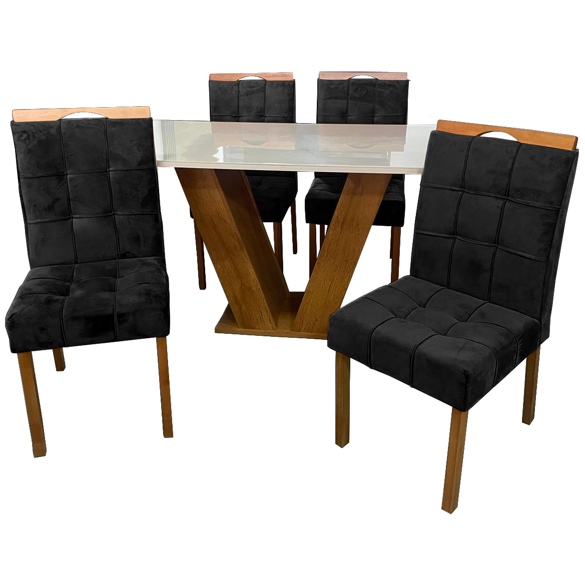 Mesa Classic 120 Cinamomo/Off White com 4 Cadeiras Sophia Mel/Veludo Preto – CEL MÓVEIS + WM DECOR - Imagem 3