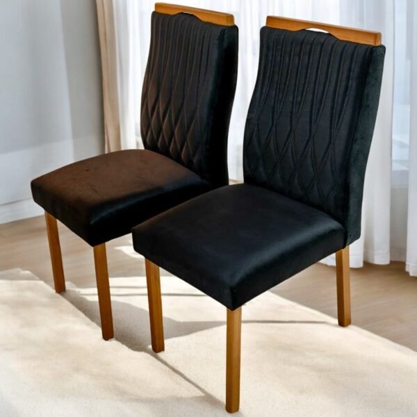 Kit 2 Cadeiras Gênova Mel/Veludo Preto – ART ASSENTOS