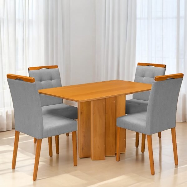 Mesa Recife 120 Cinamono Laminado com 4 Cadeiras Sophia Linho Cinza Grafite 202 – CEL MÓVEIS + WM DECOR