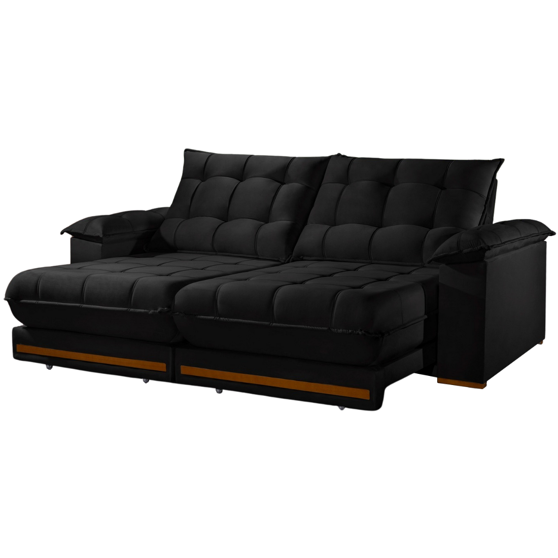 Sofá Retrátil e Reclinável Barcelona 2,50 m Veludo Preto - ESTOFADOS TEIXEIRA - Imagem 5