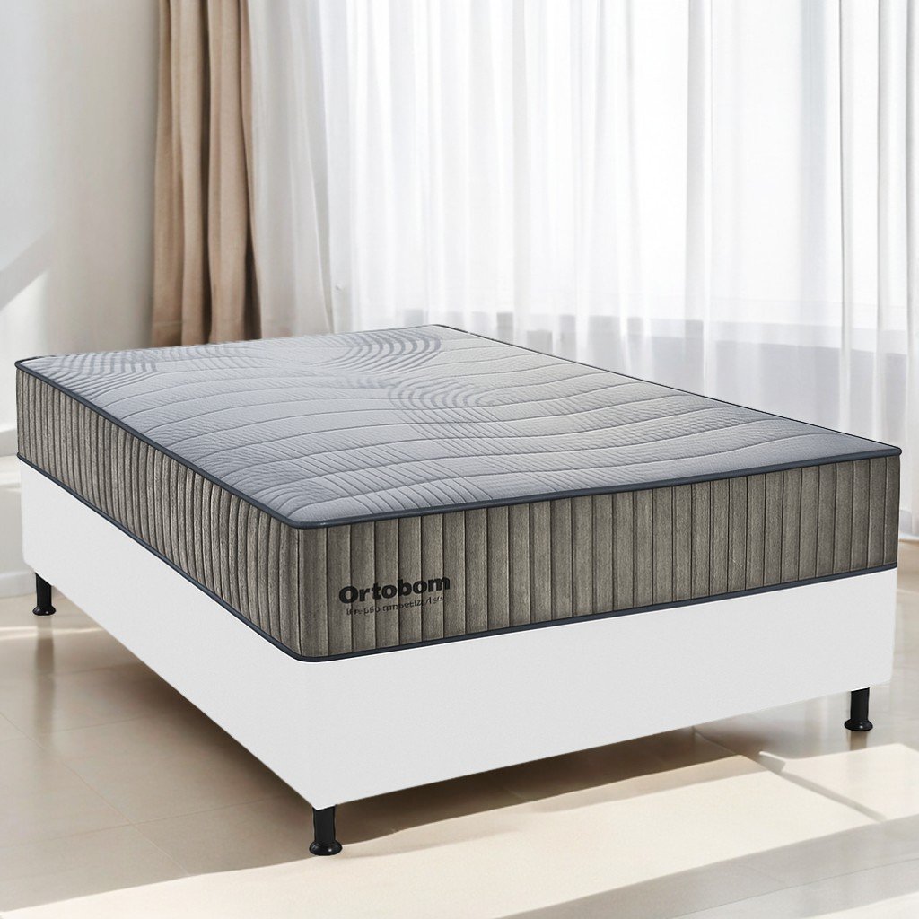 Colchão Casal Exclusive Foam D33 + Base Box Simples Corino Branco– ORTOBOM + BIOSTAR