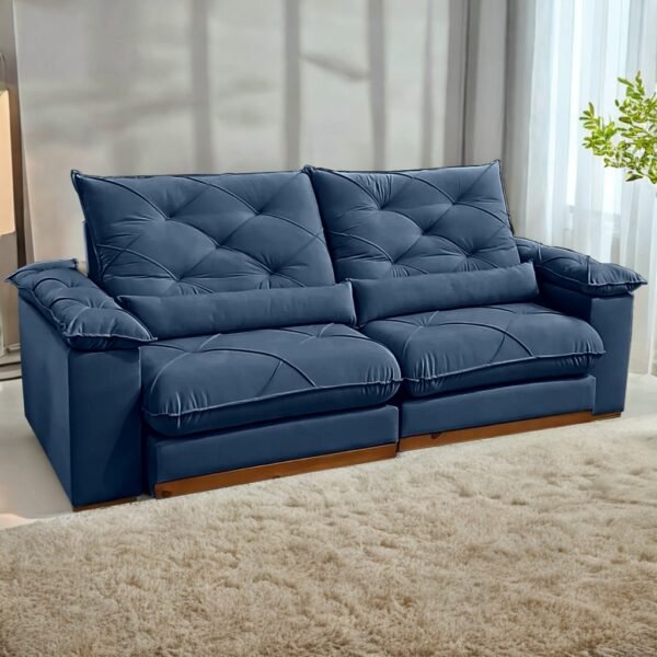 Sofá Retrátil e Reclinável Gran Paladium (Pillow) 2,50 m Veludo Azul - IMPÉRIO DECOR