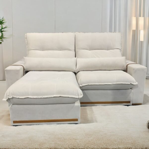 Sofá Retrátil e Reclinável Hórus 2,00 m Veludo Bege 106 - ZARAT ESTOFADOS