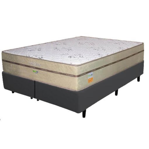 Colchão Queen Toronto D28 + Base Box Simples Corino Preto – ECOTEC + ALTO NÍVEL CAMAS E COLCHÕES