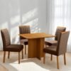 Mesa Pérola 90 Imbuia Mel (Tampo Viena s/vidro) + 4 Cadeiras Pandora 01 Veludo Marrom 134 – CARVALHO DECOR