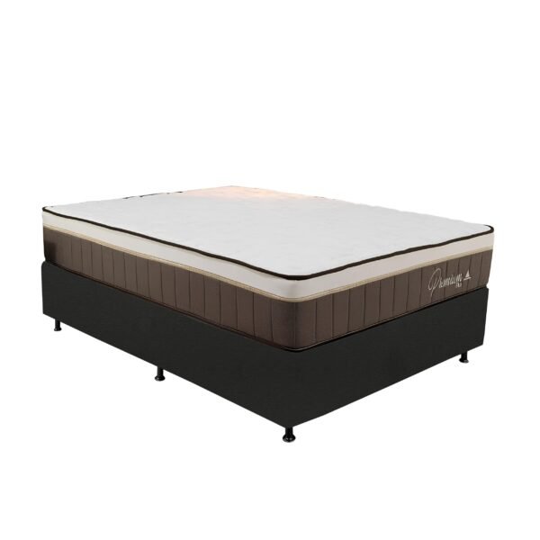 Colchão Casal Rondopremium Plus + Base Box Simples Corino Preto – RONDOMÓVEIS + ALTO NÍVEL CAMAS E COLCHÕES