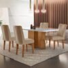 Mesa Berlim 120 Canto Copo Imbuia/Off White com 4 Cadeiras Jade Linho Turim 07 – RUFATO