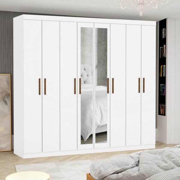 Guarda-Roupa 8 Portas Rubi 2,08 m(Com Espelho)Branco - CARIOCA MÓVEIS