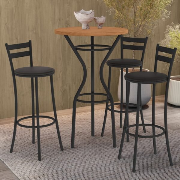 Mesa Bistrô Dublin 0,65 m com 3 Banquetas Jade CM1029(M087/TA69/3B699) Preto/Cinamomo - KAPPESBERG