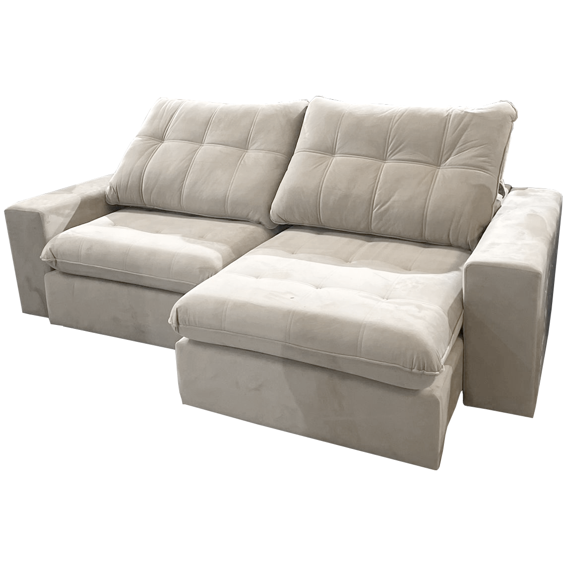 Sofá Retrátil e Reclinável Niterói 2,50 m Veludo Bege - SINGULAR ESTOFADOS - Imagem 7