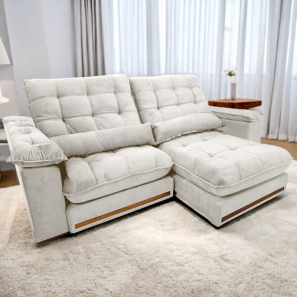 Sofá Retrátil e Reclinável Hércules/Zurique 2,50 m Veludo Marfim - VICAM ESTOFADOS