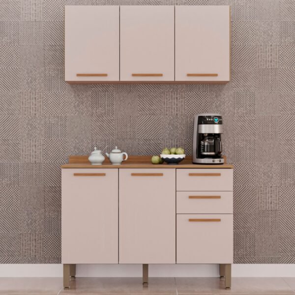 Armário Aéreo Triplo + Balcão New Valência Cinamomo/Off White – SALLÊTO