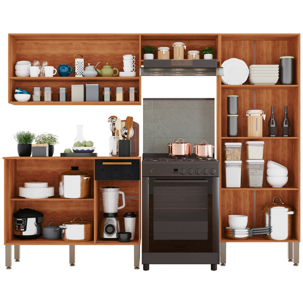 Cozinha Completa com Balcão Madri Cinamomo/Preto - SALLÊTO - Imagem 3