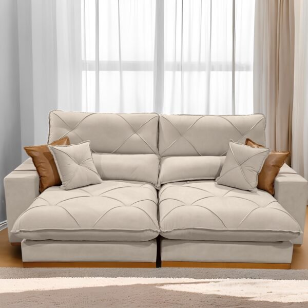 Sofá Retrátil e Reclinável Aquiles/Gran Bello 2,50 m Veludo Bege 106 - ZARAT ESTOFADOS