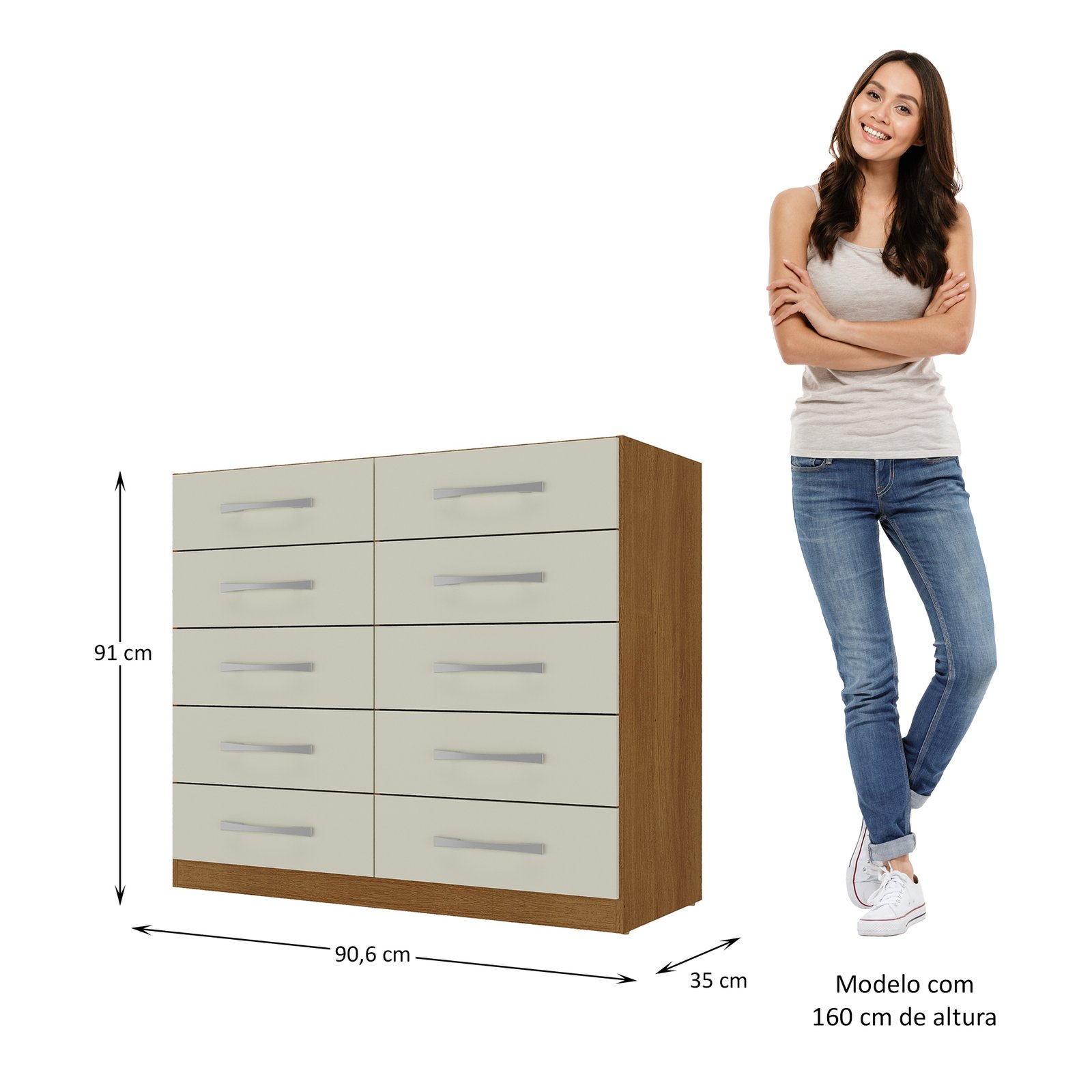 Cômoda 10 Gavetas Torres 51CO1023 Cinamomo/Off White - RODIAL MÓVEIS - Imagem 2