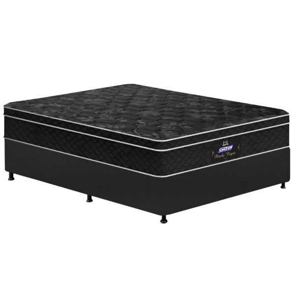 Colchão Casal Pérola Negra D33 + Base Box Simples Corino Preto – GAZIN COLCHÕES + BIOSTAR