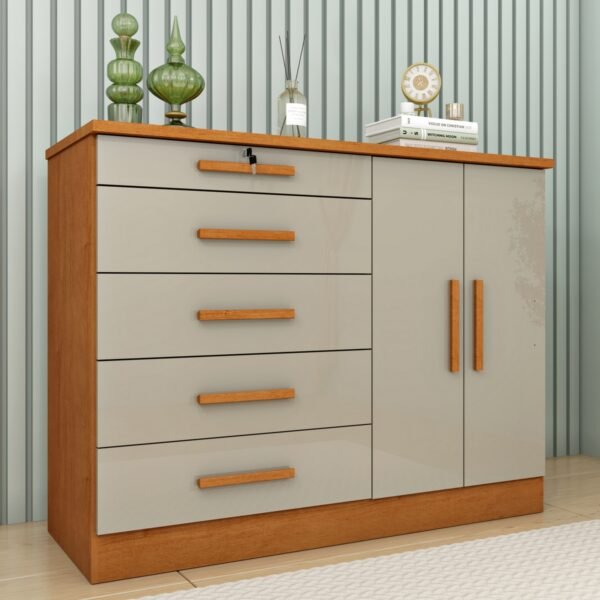 Cômoda 5 Gavetas Sapateira Dupla Istambul Cinamono/Off White - TCIL