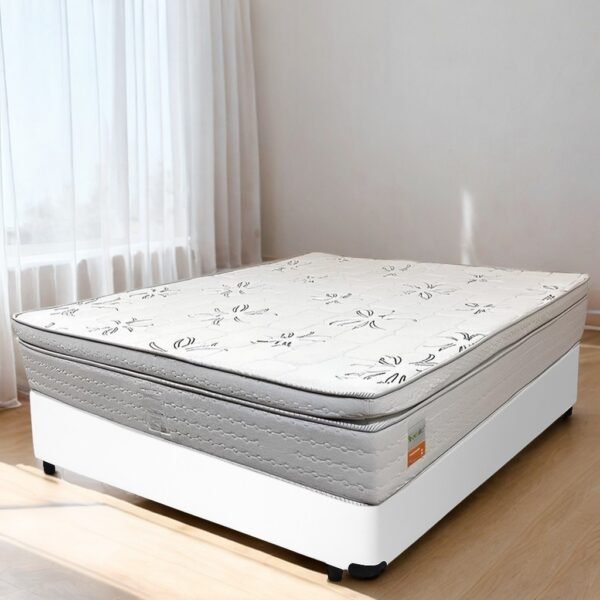 Colchão Casal New York D33 + Base Box Simples Corino Branco – ECOTEC + BIOSTAR