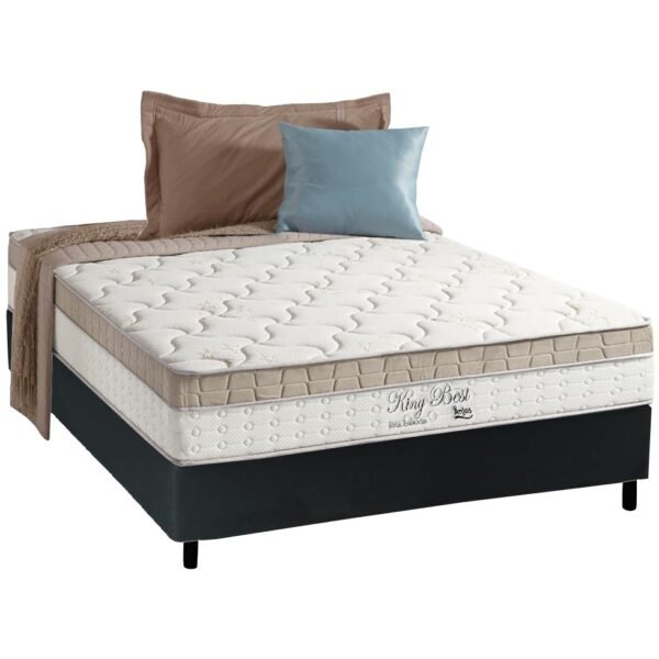 Colchão Casal King Best D28 + Base Box Simples Corino Preto – ANJOS COLCHÕES + BIOSTAR