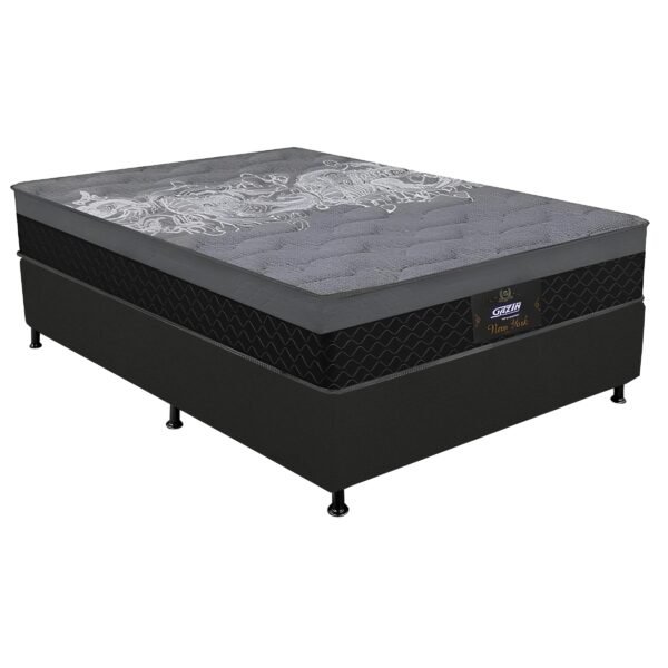 Colchão Casal New York + Base Box Simples Corino Preto – GAZIN COLCHÕES + BIOSTAR
