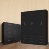Guarda-Roupa 6 Portas Paraty 3690 + Cômoda 5 Gavetas Sapateira Miami Preto - FELLICCI