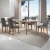 Mesa Londrina 180 Canto Copo Imbuia/Off White com 6 Cadeiras Jade Linho Grafite – RUFATO