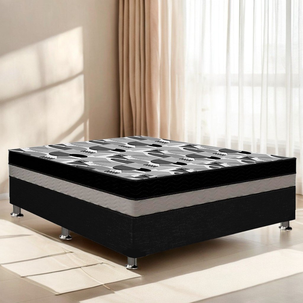 Colchão Casal ISO Dupla Face + Base Box Simples Corino Preto – ORTOBOM + BIOSTAR