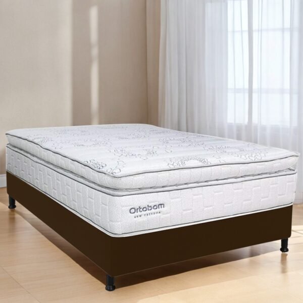 Colchão Casal New Freedom + Base Box Simples Corino Marrom – ORTOBOM + BIOSTAR