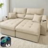 Sofá Retrátil e Reclinável Zeus/Afrodite 2,90 m Linho Bege – ZARAT ESTOFADOS
