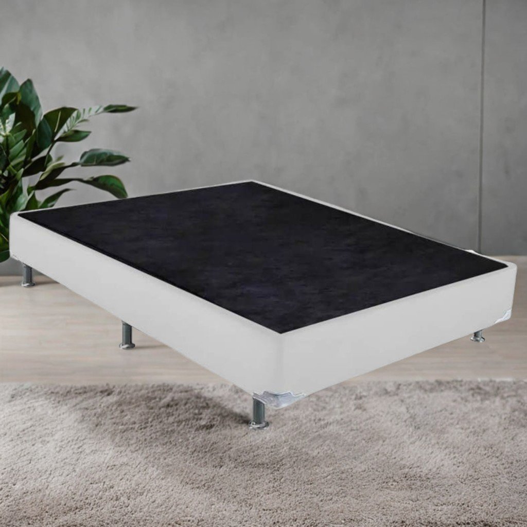 Base Box Casal Simples Corino Branco – ALTO NÍVEL CAMAS E COLCHÕES