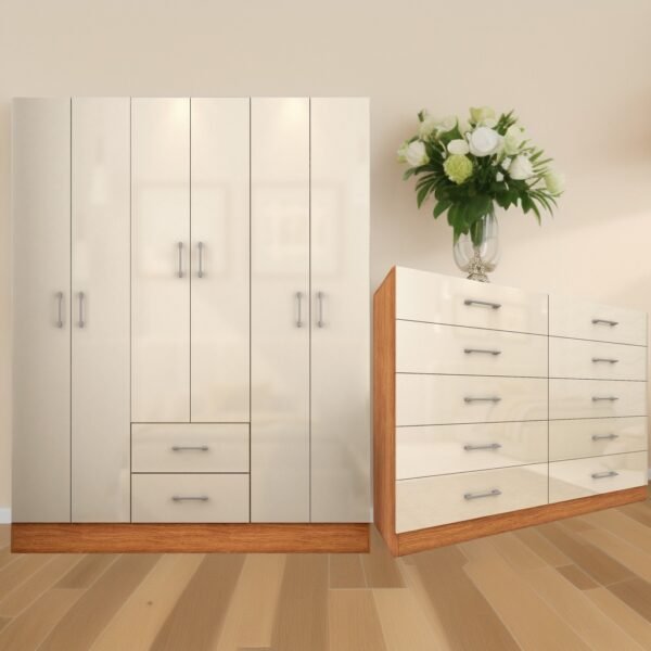 Guarda-Roupa 6 Portas Jamaica 6002 + Cômoda 10 Gavetas Caribe Cinamono/Off White – FELLICCI