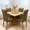 Mesa Salinas 90 Cinamomo/Off White com 4 Cadeiras Priscila Veludo Marrom 1011 – AVALON DECOR + CARVALHO DECOR