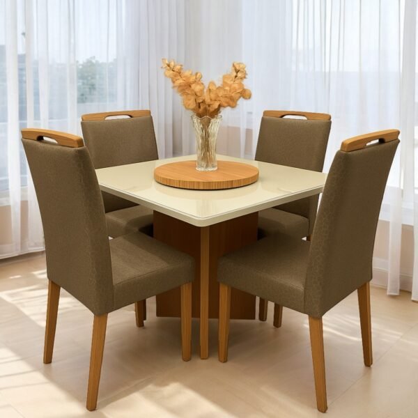 Mesa Salinas 90 Cinamomo/Off White com 4 Cadeiras Priscila Veludo Marrom 1011 – AVALON DECOR + CARVALHO DECOR