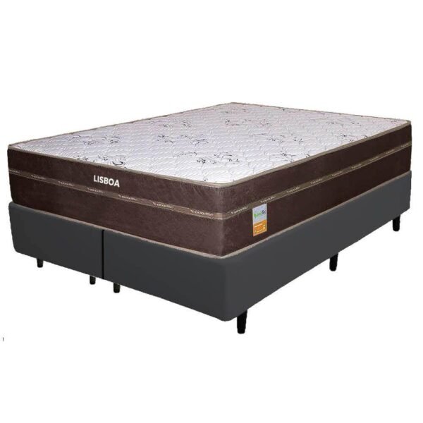 Colchão Queen Lisboa D28 + Base Box Simples Corino Preto – ECOTEC + ALTO NÍVEL CAMAS E COLCHÕES
