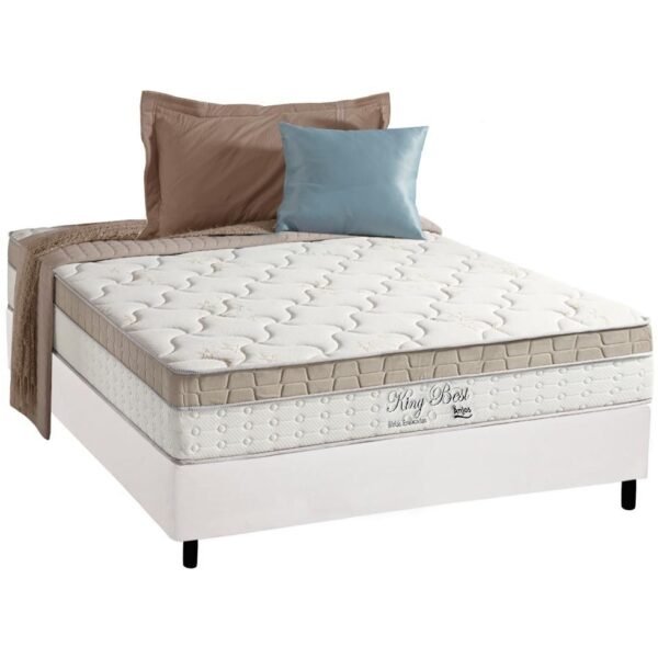 Colchão Casal King Best D28 + Base Box Simples Corino Branco – ANJOS COLCHÕES + BIOSTAR
