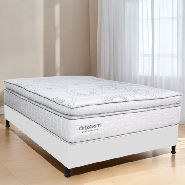 Colchão Casal New Freedom + Base Box Simples Corino Branco – ORTOBOM + BIOSTAR
